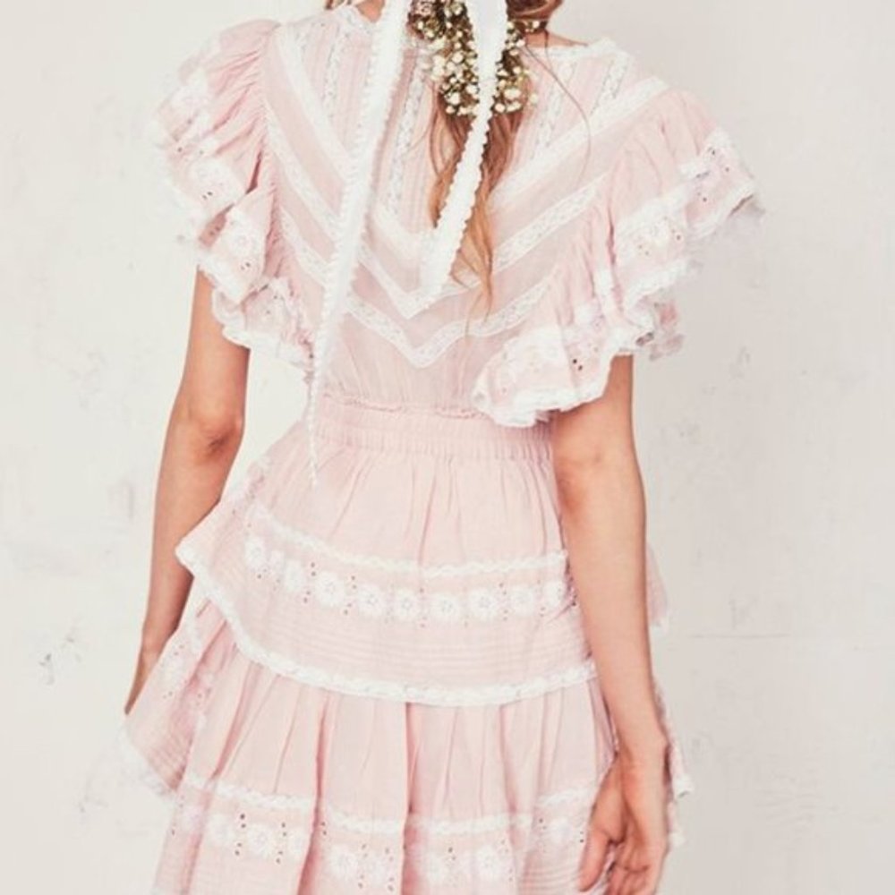 Loveshackfancy Gwen fairly pink mini ruffle dress M